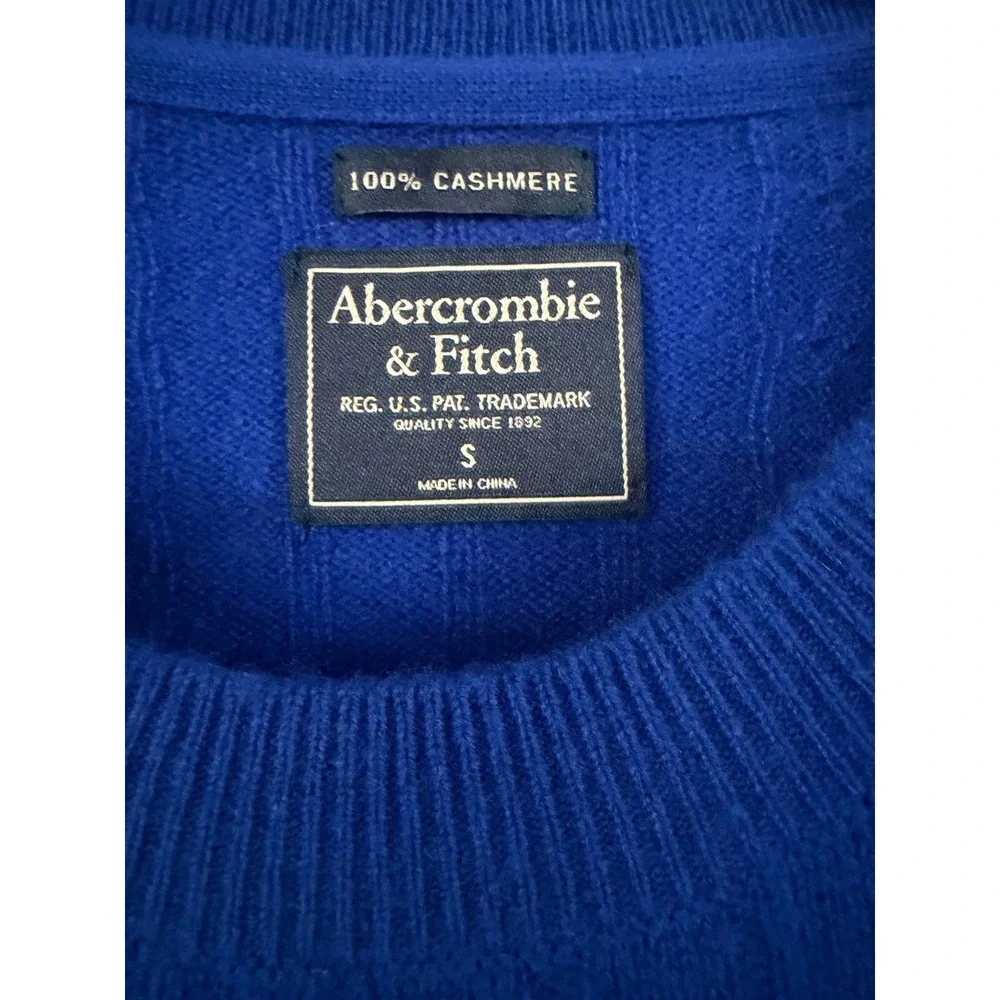 Abercrombie & Fitch Mens L 100% Cashmere Cable Knit Sweater Blue Moose Crewneck